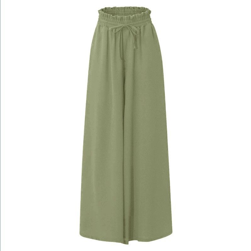 Summer Wide Leg Trousers For Women High Waist Elastic Waistband Long Skirt Pants American Style Fashion_ecoleips.com