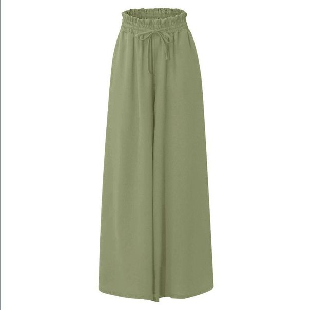 Summer Wide Leg Trousers For Women High Waist Elastic Waistband Long Skirt Pants American Style Fashion_ecoleips.com