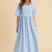 Women's Large-Sized Loose Cotton And Linen Round-Neck Pocket Five-Quarter Sleeve Mid-Length Dress_ecoleips.com