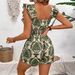 Women's Ethnic Printed Jumpsuit Sleeveless Square Neck Ruffled Waist Loose Fit Commuting Short Style_ecoleips.com