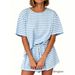 Women's Striped Two Piece Set European And American Style Spring/Summer Casual Home Wear Loose Fit Short Sleeve Shorts Set Fashionable_ecoleips.com