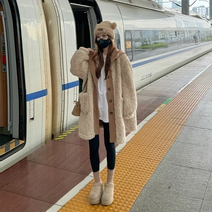 Korean-style Two-piece Hooded Furry Coat For Women, Winter Casual Chic New Cotton-padded Jacket With A Relaxed Look_ecoleips.com