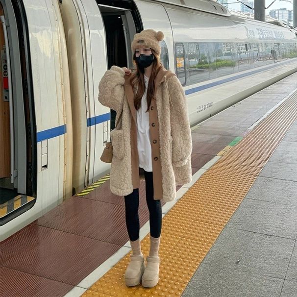 Korean-style Two-piece Hooded Furry Coat For Women, Winter Casual Chic New Cotton-padded Jacket With A Relaxed Look_ecoleips.com