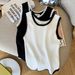 Women's Clothing Contrast Color Sleeveless Vest Camisole Ice Silk Sweater Top_ecoleips.com