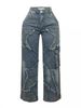 Women's Loose Straight Jeans With Star & Fringe Details - Vintage Distressed Denim Pants For Casual Wear_ecoleips.com