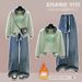 Denim Patchwork Hoodie With Fleece-Lined Wide-Leg Pants Set – Comfortable & Stylish Two-Piece Outfit_ecoleips.com