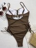 Women's Clothing Brown Cutout Strappy One Piece Swimsuit Style Women's Bikini Swimwear For Formal & Casual For Women_ecoleips.com
