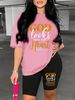 Summer Women's Casual And Fashionable GOD Letter Print Loose T-shirt+shorts Two-piece Sportswear Suitable For Daily Wear-103_ecoleips.com