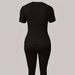 Women's Slim-Fit Printed T-Shirt & Pants Set - Stretch Polyester, Office To Casual, S-Xxl, Black Sleek Silhouette_ecoleips.com