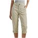 Women's Solid Color Cargo Pants Button Waistband Capri Pants with Rolled up Cuffs England Style Fashion for Spring/Autumn Summer_ecoleips.com