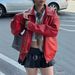Women's Clothing Retro Motorcycle Leather Jacket Temperament Red Plus Size Available New_ecoleips.com
