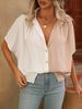 Women's Clothing Color Block Cardigan Summer Fashion Button-Down Collar Short Sleeve Top American Style_ecoleips.com