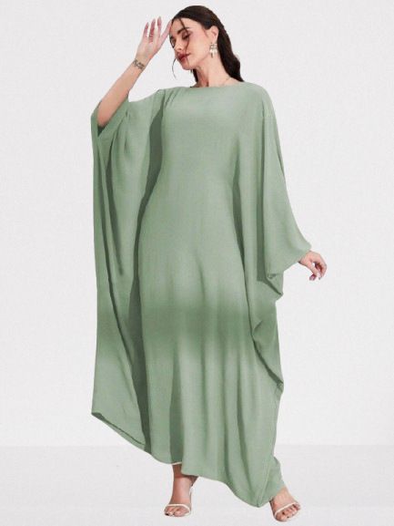 Women's Muslim Abaya Arab Long With Tie Batwing Sleeves Round Neck Fashion Elegant Dress_ecoleips.com