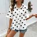 Women's Polka Dot Short Sleeve Shirt Lapel Ruffled Loose Casual Top European American Style New 2026_ecoleips.com