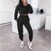 Aria Basics European American Women's Clothing Autumn And Winter Fleece-Lined Hooded Sweatshirt Casual Two-Piece Set 0006_ecoleips.com