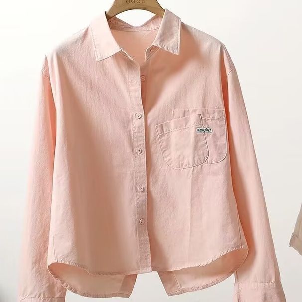 Women's Clothing Spring And Autumn New Embroidered Letter Pocket Loose Casual Shirt Women's Versatile Casual Tops_ecoleips.com