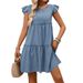 Women's Ruffled Bohemian Solid Color Dress Summer Thin Casual Fashion Adult Clothing_ecoleips.com