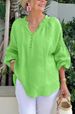 Women's Clothing Spring And Summer Casual V Neck Solid Color Cotton And Linen Long Sleeved Tops_ecoleips.com