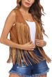 Women's fringe coat buckskin velvet unbuttoned mid-length vest vest coat_ecoleips.com