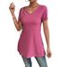 2026 European And American Cross-border Spring/summer New Style Solid Color Plus-size Top V-neck Short-sleeve Slit_ecoleips.com
