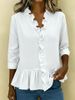 Women's Long Sleeved Ruffled Blouse Casual Polyester Spring Summer Regular Fit Single Breasted Blouse_ecoleips.com