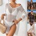 Women's Clothing V Neck Beach Blouse Hollow Side Slit Personality Long Sleeved Beach Dress_ecoleips.com