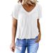 Cross-border Foreign Trade European And American Clothing T-shirt, New Casual Pleated Solid Color V-neck_ecoleips.com