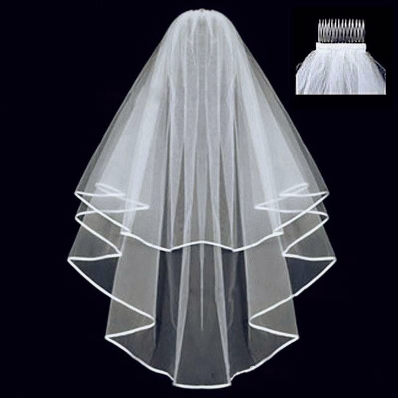 Bridal Veil With Double-Layer Satin Edging – 60-80cm Simple & Elegant Wedding Headpiece (Pure White/Ivory)_ecoleips.com