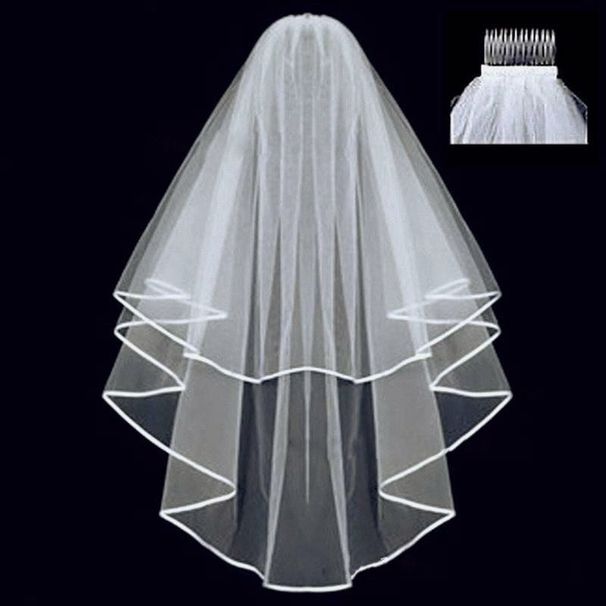 Bridal Veil With Double-Layer Satin Edging – 60-80cm Simple & Elegant Wedding Headpiece (Pure White/Ivory)_ecoleips.com