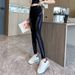 Slimming Striped Leggings For Women - High Waist Yoga Pants With Tummy Control, Casual Athletic Joggers (Thin & Fleece Lined Options)_ecoleips.com