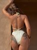 Women's Clothing Style Bikini White And Brown Color Blocking Hollowed Out Strappy One Piece Swimsuit For Women_ecoleips.com