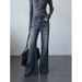 Women's Clothing Retro Washed Blue Denim Jeans Slim Fit Flared Pants Wide Leg Floor Length Autumn Fashionable Style_ecoleips.com