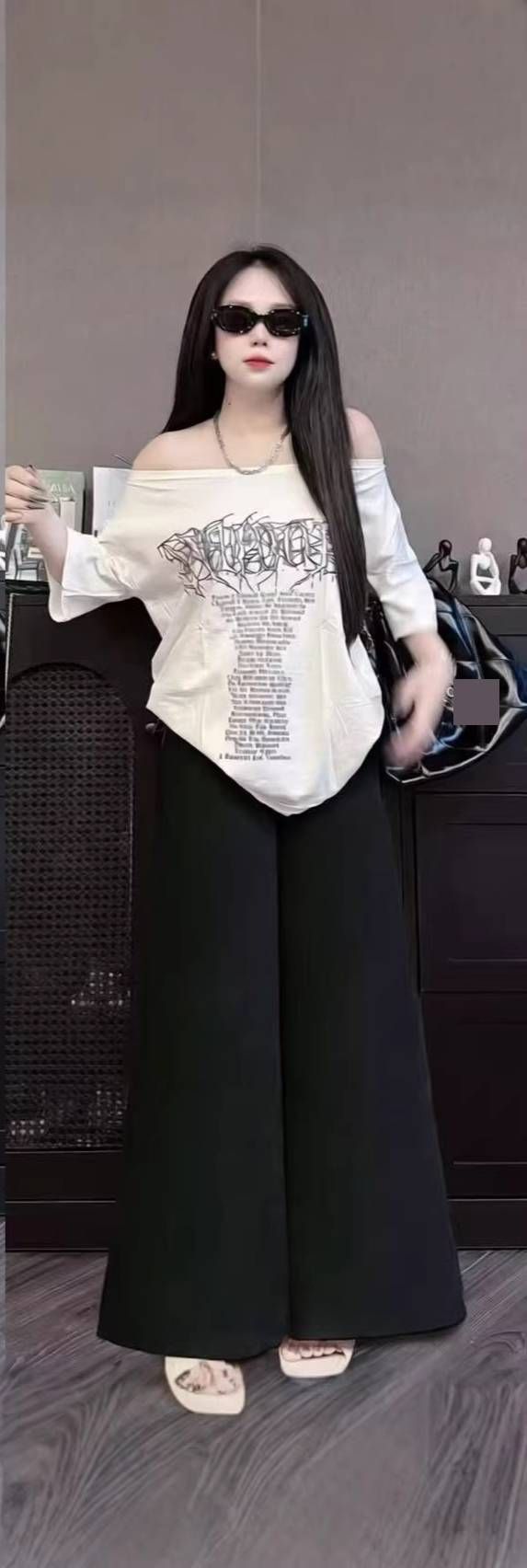 Women's Clothing Women's Summer Fashion Set Off The Shoulder Short Sleeved T-Shirt And Loose Wide Leg Pants Casual Two-Piece Outfit_ecoleips.com