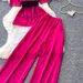 Women's Clothing Two Piece Women's Summer Pants Set Studded Waist Cinching Top High-Waisted Wide Leg Pants Relaxed Style_ecoleips.com
