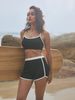 Women Ribbed Contrast White Trim Two Piece Bikini Set High Waist Boyshort Swimsuit Sport Surf Bathing Suit Sling Crop Top Beach Swimwear_ecoleips.com
