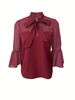 French-style Tie-dye Butterfly Bow See-through Net Lace-up Flared Mid-sleeve Chiffon Blouse Top_ecoleips.com