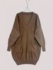 Coffee Brown Deep V Multi Pocket Pit Rib Knit Tunic Sweater, Oversized Loose Lightweight Breathable Soft Skin-touch Long Sleeve Pullover_ecoleips.com