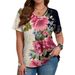Floral Pattern 3D Printed Women's T-Shirt V Neck Short Sleeve Summer Top Cross Border Base Layer_ecoleips.com