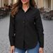 Women's Solid Color Shirt Light Luxury Lapel Button Down Long Sleeve Cardigan For Women_ecoleips.com