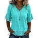 Summer Women's V Neck Short Sleeve T-Shirt Loose Fit Casual Top In Solid Colors Fashion_ecoleips.com