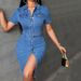 Women's Retro Slim Fit Denim Dress Elastic Mid-Length Button Down Bodycon_ecoleips.com