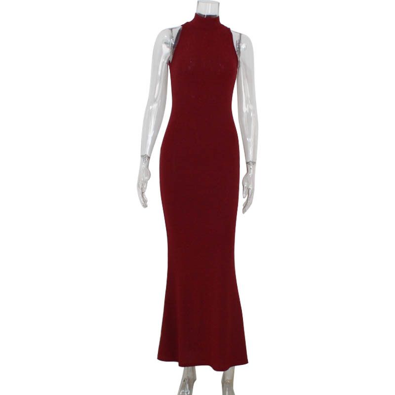 Women's Clothing Fashion Sexy Banquet Red Carpet Dress Temperament Halter Neck Hip Fishtail Long Skirt Dress_ecoleips.com