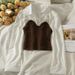 Women's Clothing Small Lapel Long Sleeve Slim Fit Short Shirt Female New Knitted Stitching Stylish Top_ecoleips.com