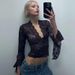 Women's Sexy Deep V Neck Slim Fit Short Lace Top Long Sleeved Versatile Hottie Style For Casual Wear_ecoleips.com