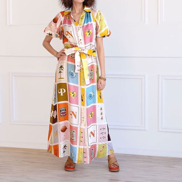 Women's Vintage Court Style Short-Sleeved Printed Fashion Dress_ecoleips.com
