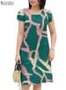 ZANZEA Summer Short Sleeve Dress Women Knee-length O Neck Casual 2024 OL Work Printing Party Vestidos Holiday Elegant Sundress_ecoleips.com