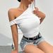 Voya Women's Sexy Spicy Girl Design With Slanted Shoulder Collar, Knitted Slim Fit, Showing Figure, Slanted Shoulder T-shirt_ecoleips.com