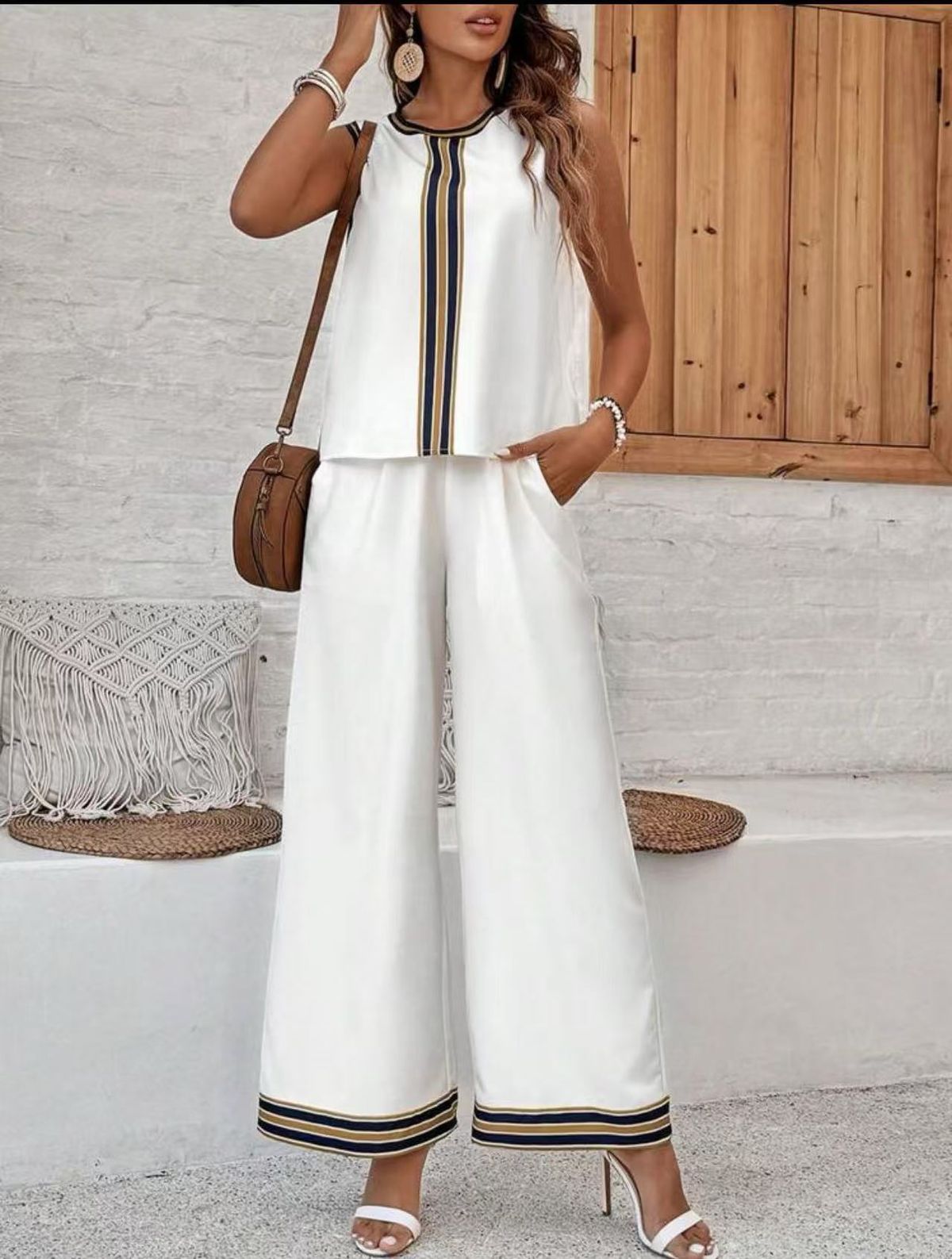 Women's Clothing New Loose Casual Sleeveless Round Neck Top Loose Straight Wide Leg Pants_ecoleips.com