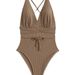 Women's Clothing Bikini Swimsuit Women Sexy Deep V Solid Color One Piece Swimsuit Women_ecoleips.com