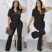 Short-sleeved Zip-up Top And Flared Pants Two-piece Suit_ecoleips.com